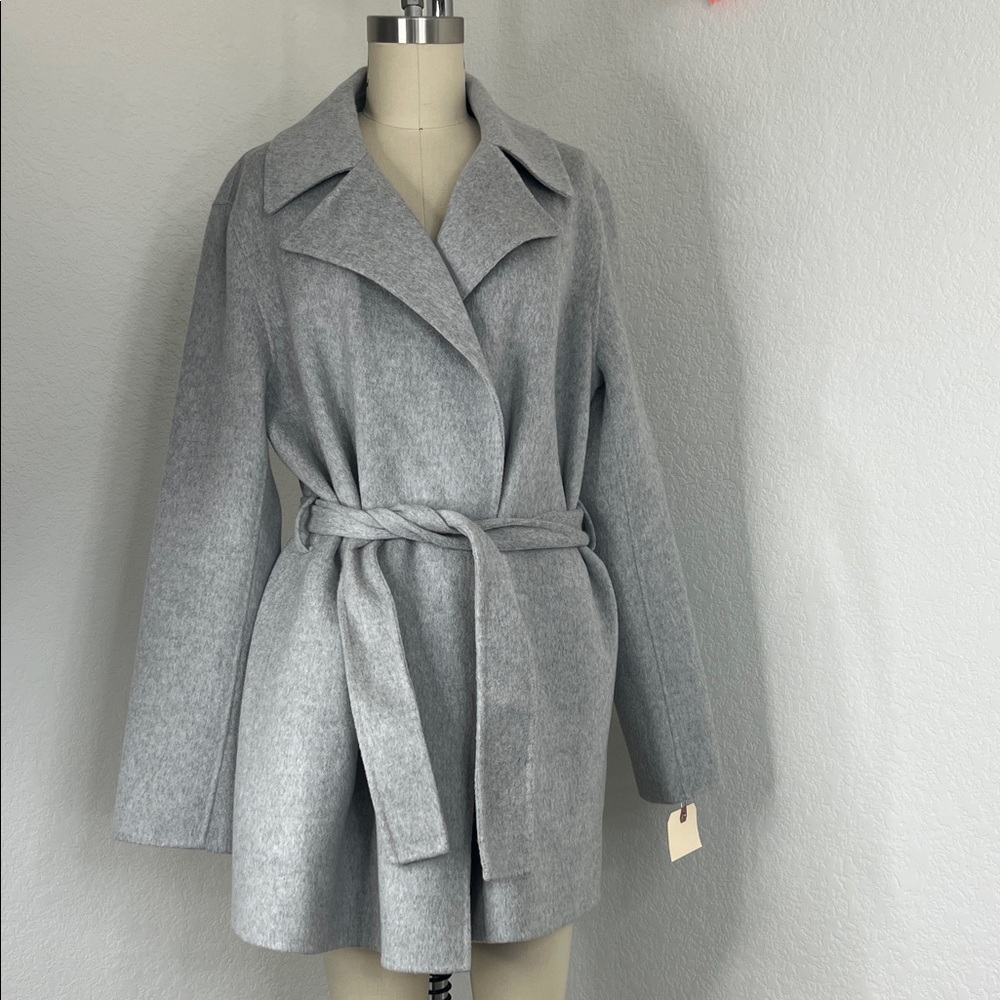 Theory Cashmere Belt Overlay Double Faced Wool Coat Wrap Cross Front Coat Jacket